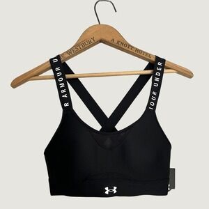 Under Armour High Support Sports Bra Black Wordmark Straps 1351994 Womens XS NEW
